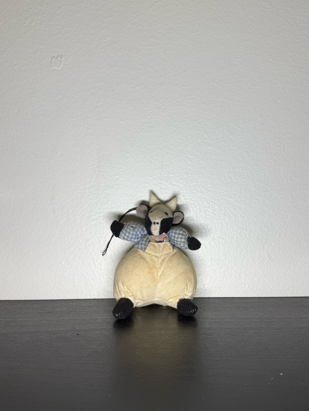 Vintage 1970s Cow Ornament Stuffed Animal With Checkered Shirt & Bow Tie Lee&Lee